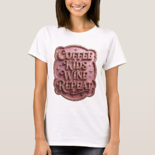 Eye-Catching Gold COFFEE KIDS WINE REPEAT T-Shirt