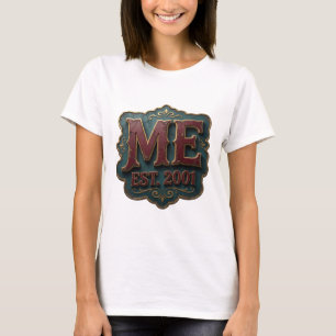 Eye-Catching Gold ME EST 2001 Artistic Motif T-Shirt