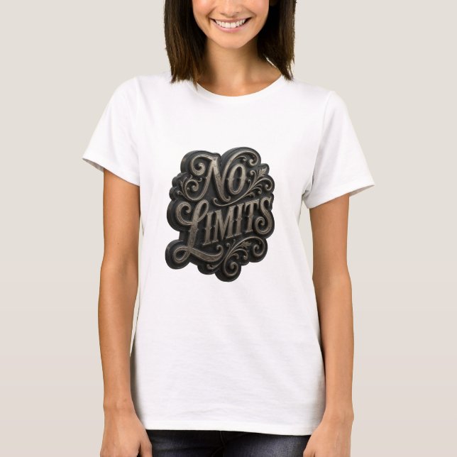 Eye-Catching Gold NO LIMITS Text Design T-Shirt (Front)