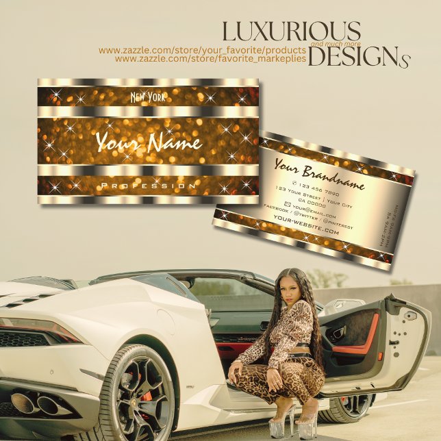 Eye Catching Gold Orange Glitter Stars Creative Business Card (Creator Uploaded)