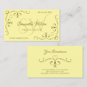 Eye Catching Gold Ornate Corners on Cream Initials Business Card