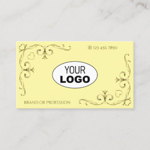 Eye Catching Gold Ornate Corners with Logo Cream Business Card