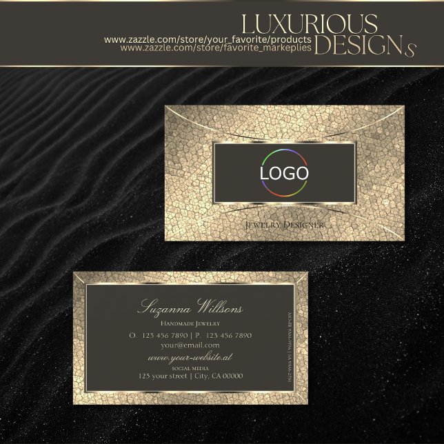 Eye Catching Gold Snake and Dark Brown with Logo Business Card (Creator Uploaded)