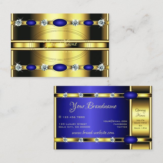 Eye Catching Golden and Blue with Faux Rhinestones Business Card (Front/Back)