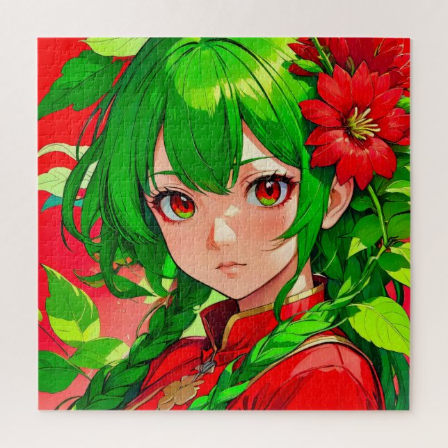 Eye-catching green hair jigsaw puzzle (Vertical)