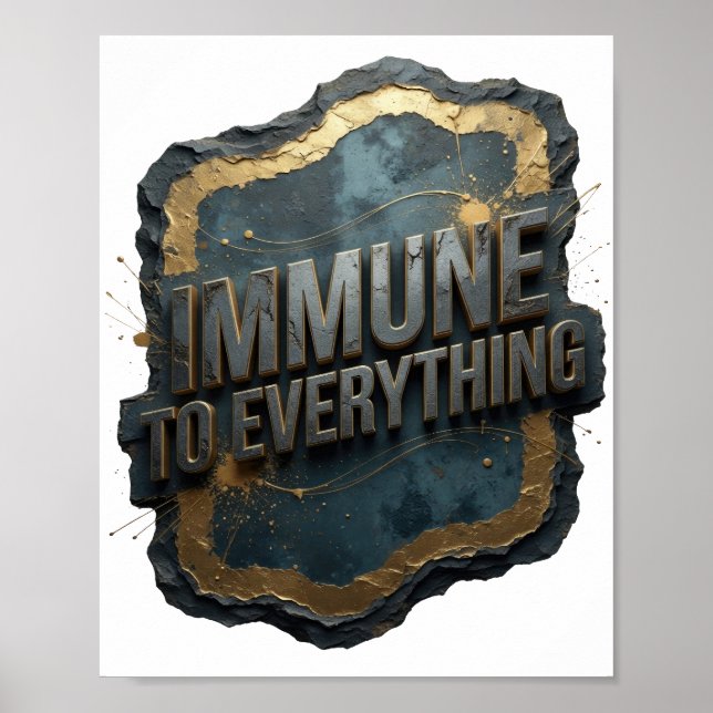 Eye-Catching Grey IMMUNE TO EVERYTHING 3D Text Art Poster (Front)