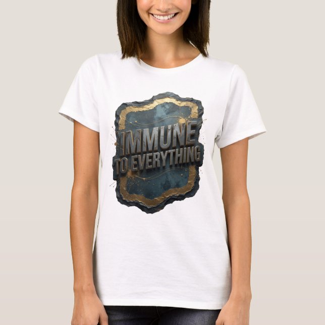Eye-Catching Grey IMMUNE TO EVERYTHING 3D Text Art T-Shirt (Front)