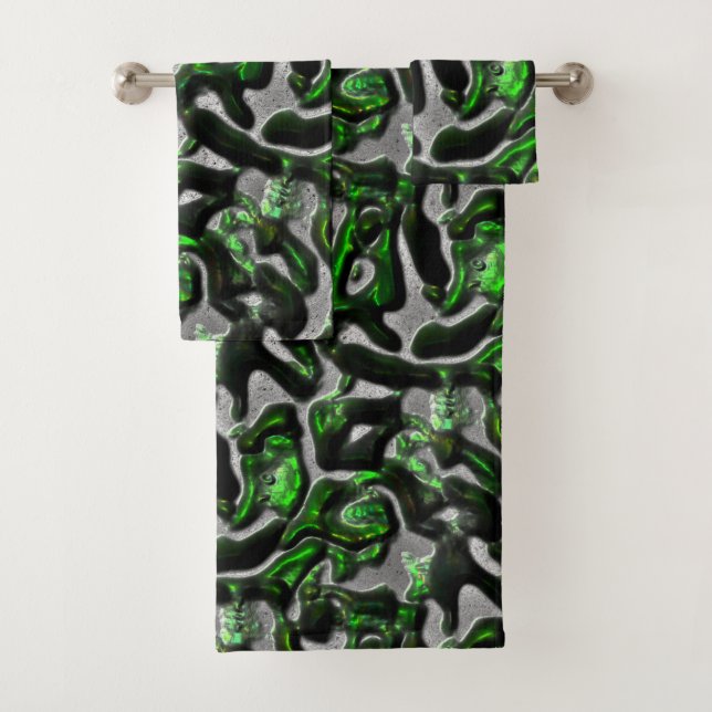 Eye-catching lime green texture carved in grey bath towel set (Insitu)