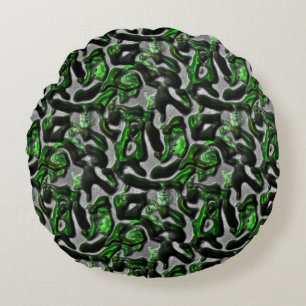 Eye-catching lime green texture carved in grey round cushion