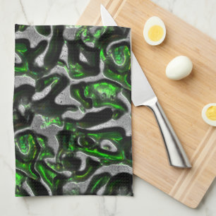 Eye-catching lime green texture carved in grey tea towel