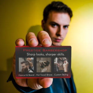 Eye-Catching Modern Barber in Red Black White Business Card