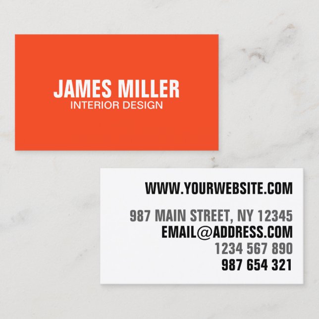 Eye Catching Modern Orange Bright Bold Trendy Business Card (Front/Back)