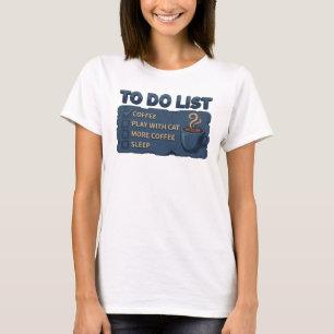 Eye-Catching Navy COFFEE PLAY WITH CAT T-Shirt