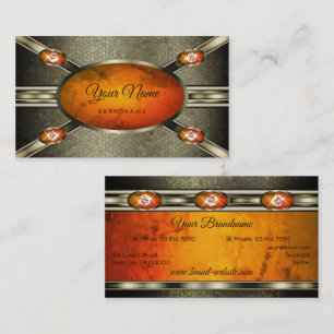 Eye Catching Ornate Platinum Silver Orange Marble Business Card
