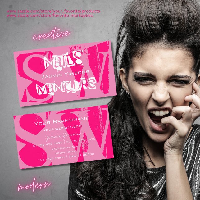 Eye Catching Pink and White with Monogram Stylish Business Card (Creator Uploaded)