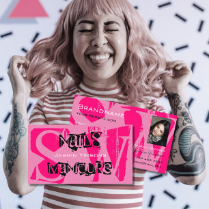 Eye Catching Pink Black with Photo Monogram Modern Business Card