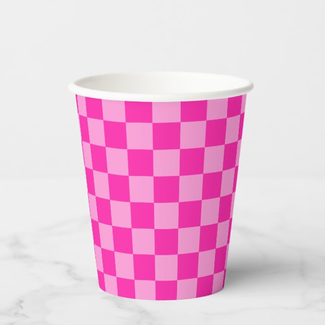 Eye-Catching Pink Chequerboard Paper Cups (Front)