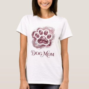 Eye-Catching Pink DOG MOM Slogan Design T-Shirt