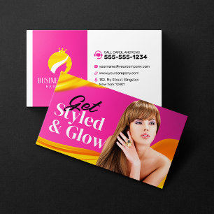 Eye-catching Pink Hair Style Makeup Artist Salon Business Card
