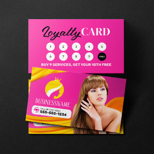 Eye-catching Pink Hair Style Makeup Artist Salon Loyalty Card
