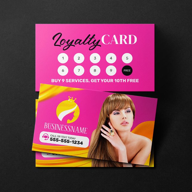 Eye-catching Pink Hair Style Makeup Artist Salon Loyalty Card (Creator Uploaded)