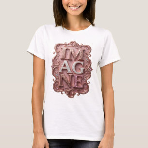 Eye-Catching Pink IMAGINE Text Design T-Shirt