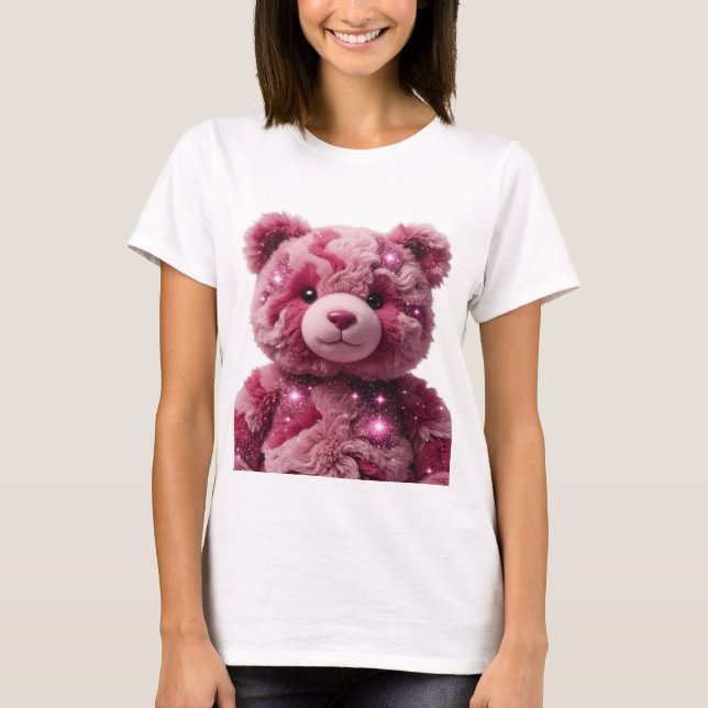 Eye-Catching Pink SPACE BEAR 3D Text Art T-Shirt (Front)