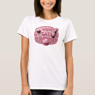 Eye-Catching Pink WINE AND CATS BRING ME HAPPINESS T-Shirt
