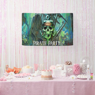 Eye-Catching Pirate Skull Captain Green Ghost Ship Banner