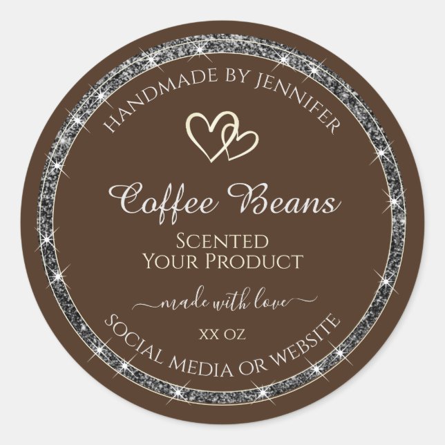 Eye Catching Product Labels Brown Silver Glitter (Front)