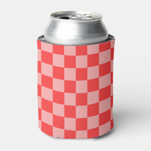 Eye-Catching Red and Pink Chequerboard Can Cooler