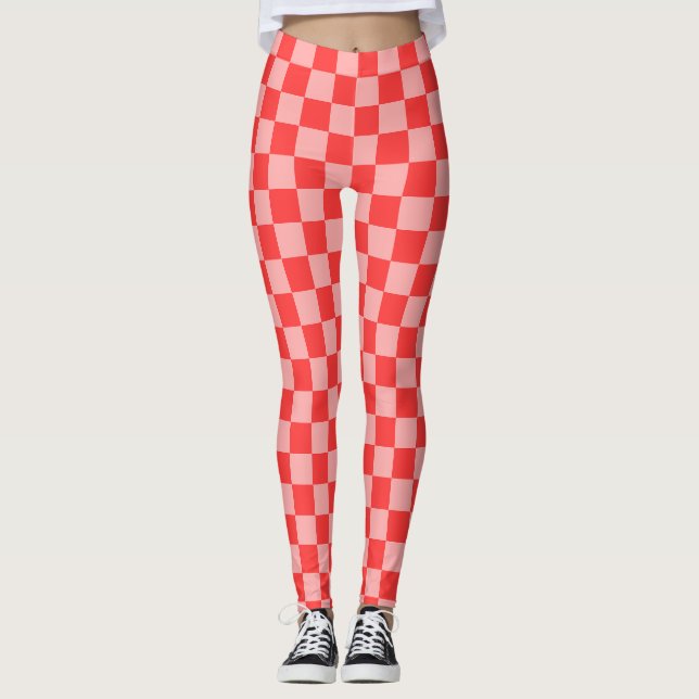 Eye-Catching Red and Pink Chequerboard Leggings (Front)