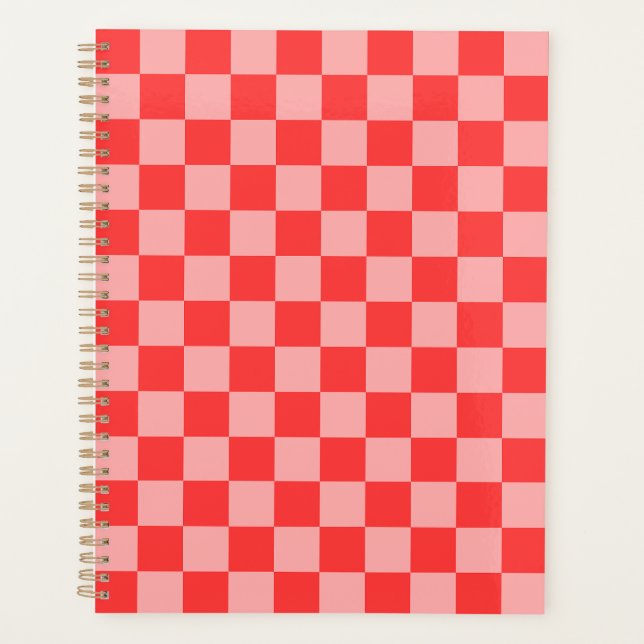 Eye-Catching Red and Pink Chequerboard Planner (Front)