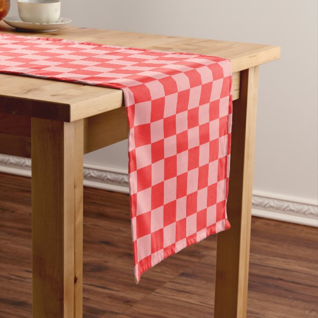 Eye-Catching Red and Pink Chequerboard Short Table Runner (In Situ)