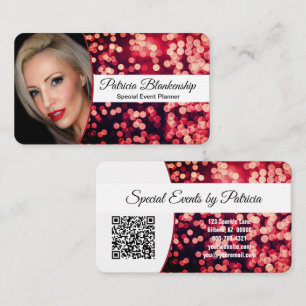 Eye-Catching Red Bokeh Custom Photo & QR Code  Business Card