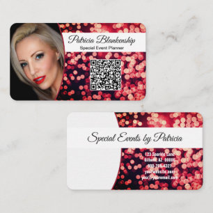 Eye-Catching Red Bokeh Custom Photo & QR Code  Business Card