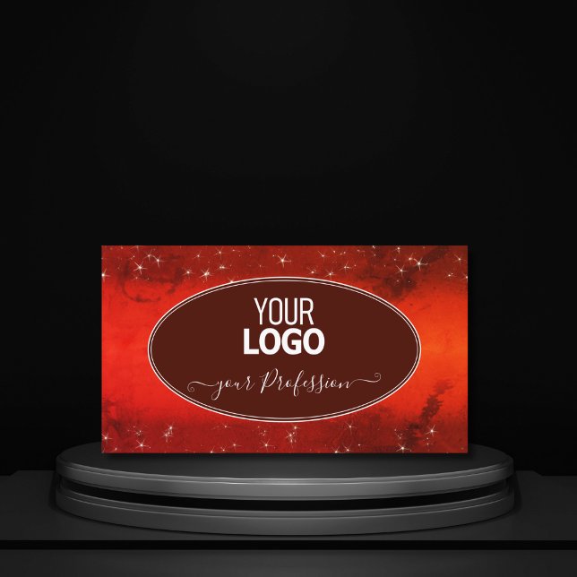 Eye Catching Red Marbled Glitter Stars with Logo Business Card (Creator Uploaded)
