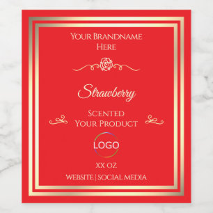 Eye Catching Red Product Label Gold Frame and Logo