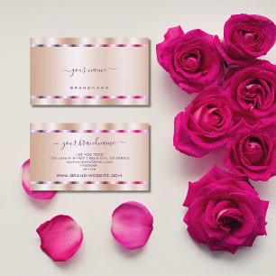 Eye Catching Rose Gold Effect Pink Purple Border Business Card