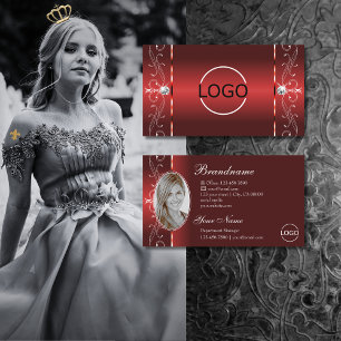 Eye Catching Rubby Red Squiggled Jewels Logo Photo Business Card