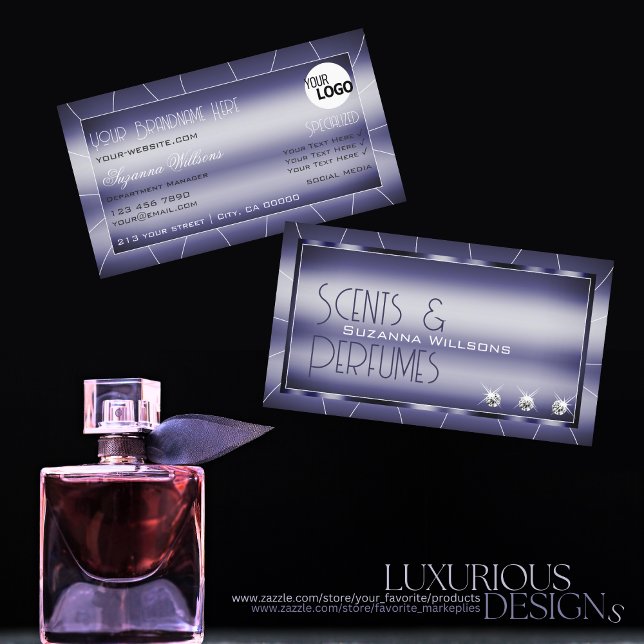 Eye Catching Shimmery Blue with Diamonds and Logo Business Card (Creator Uploaded)