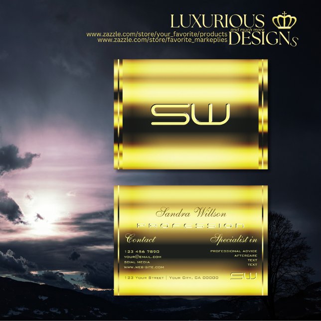 Eye Catching Shimmery Golden and Faux 3D Monogram Business Card (Creator Uploaded)