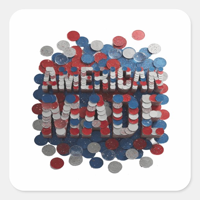 Eye-Catching Silver AMERICAN MADE Decal Design Square Sticker (Front)