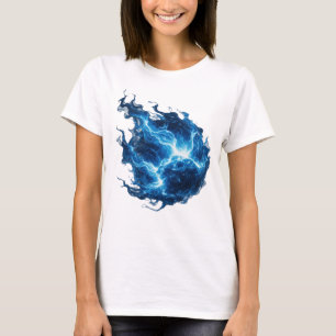 Eye-Catching Silver BLUE FLAME Print T-Shirt