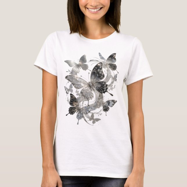 Eye-Catching Silver BUTTERFLIES Shirt Design (Front)
