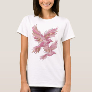Eye-Catching Silver CRYSTAL BIRDS Slogan Design T-Shirt