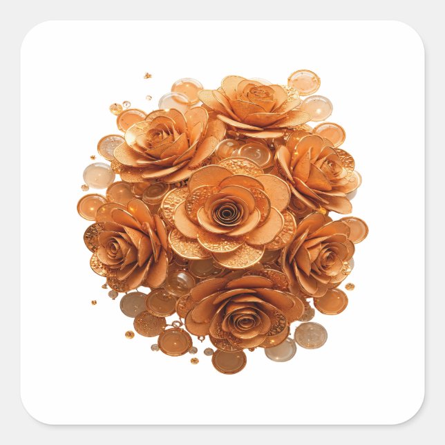 Eye-Catching Silver GOLDEN ROSES Sticker Art (Front)