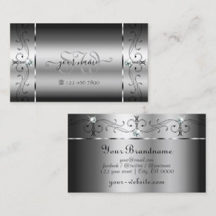 Eye Catching Silver Jewels Squiggled with Monogram Business Card