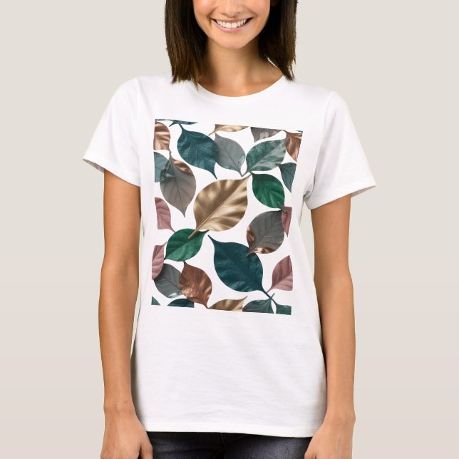 Eye-Catching Silver LEAVES Bold Design T-Shirt (Front)