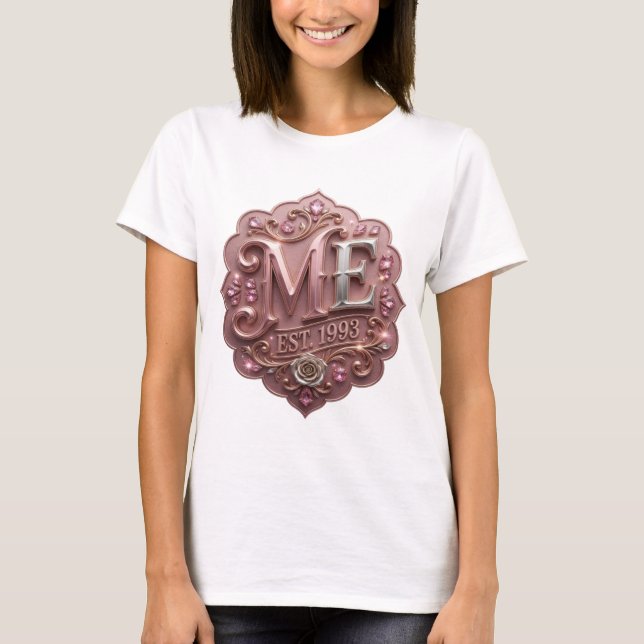 Eye-Catching Silver ME EST 1993 Print T-Shirt (Front)